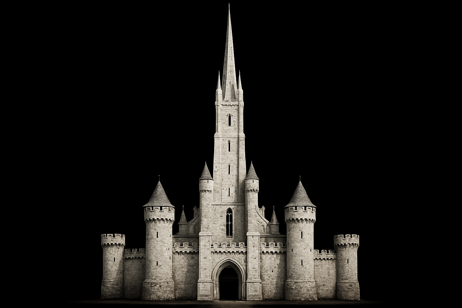 Same castle in white but on a black background